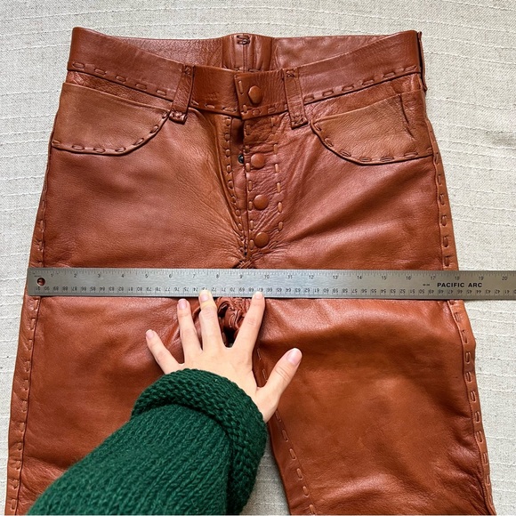Vintage 1970s Whipstitched Buckskin Leather Flare Pants - Picture 11 of 16